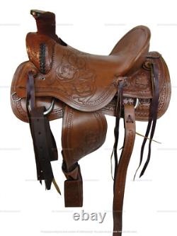 Western Saddle Wade Roping Ranch Afork Tooled Leather Wood Tree 15 16 17 18 Used