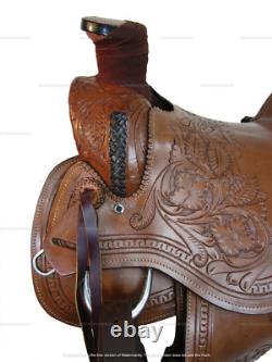 Western Saddle Wade Roping Ranch Afork Tooled Leather Wood Tree 15 16 17 18 Used