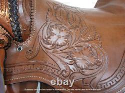 Western Saddle Wade Roping Ranch Afork Tooled Leather Wood Tree 15 16 17 18 Used
