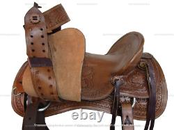 Western Saddle Wade Roping Ranch Afork Tooled Leather Wood Tree 15 16 17 18 Used