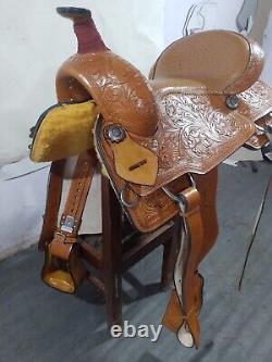 Western Saddle With Oastrich Laether Seat On Tan Brown Carbin Leather Size 14 15