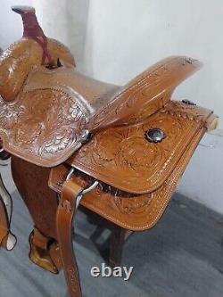 Western Saddle With Oastrich Laether Seat On Tan Brown Carbin Leather Size 14 15