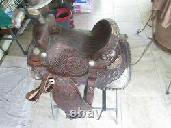 Western Show Saddle Silver Trimed & Tooled Leather Burbank Saddlery Ohio USA