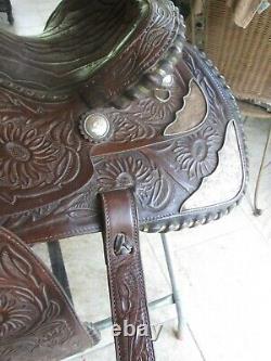 Western Show Saddle Silver Trimed & Tooled Leather Burbank Saddlery Ohio USA