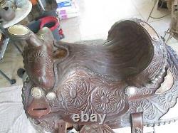 Western Show Saddle Silver Trimed & Tooled Leather Burbank Saddlery Ohio USA