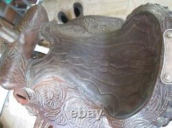 Western Show Saddle Silver Trimed & Tooled Leather Burbank Saddlery Ohio USA