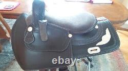 Western Side Saddle Dark Oil Leather Basket Weave Tooled /Silver-18 Seat