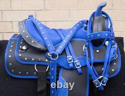 Western Synthetic Trail Barrel Show Horse Saddle Blue Tack Used 14 15 16 17 18