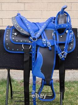 Western Synthetic Trail Barrel Show Horse Saddle Blue Tack Used 14 15 16 17 18