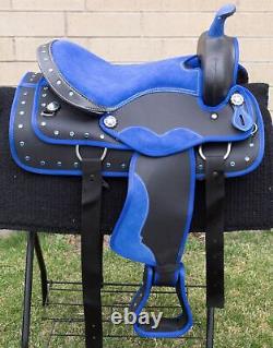 Western Synthetic Trail Barrel Show Horse Saddle Blue Tack Used 14 15 16 17 18