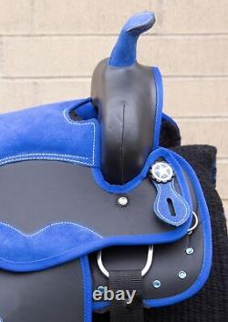 Western Synthetic Trail Barrel Show Horse Saddle Blue Tack Used 14 15 16 17 18