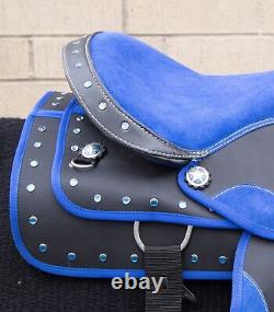 Western Synthetic Trail Barrel Show Horse Saddle Blue Tack Used 14 15 16 17 18