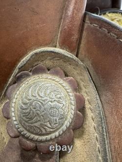 Western Tooled Leather Saddle 15 Seat Brown USA Stirrups Very Good Condition