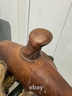 Western Tooled Leather Saddle 15 Seat Brown USA Stirrups Very Good Condition