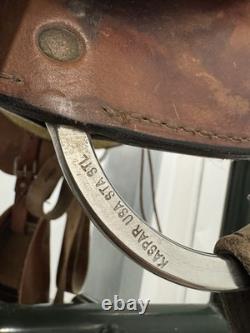 Western Tooled Leather Saddle 15 Seat Brown USA Stirrups Very Good Condition