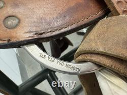 Western Tooled Leather Saddle 15 Seat Brown USA Stirrups Very Good Condition