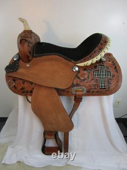 Western Trail Saddle Barrel Racing Horse Used Leather Cross Rhinestone 15 16 17