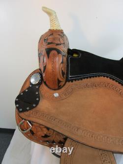 Western Trail Saddle Barrel Racing Horse Used Leather Cross Rhinestone 15 16 17