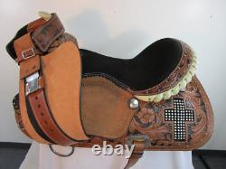 Western Trail Saddle Barrel Racing Horse Used Leather Cross Rhinestone 15 16 17