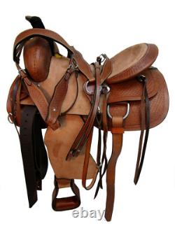 Western Trail Saddle Hard Seat Rough Out Leather Pleasure Used Set 15 16 17 18