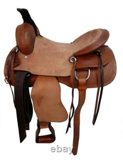 Western Trail Saddle Hard Seat Rough Out Leather Pleasure Used Set 15 16 17 18