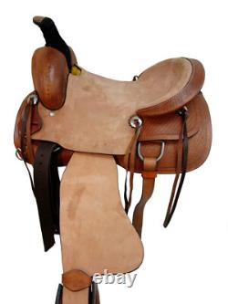 Western Trail Saddle Hard Seat Rough Out Leather Pleasure Used Set 15 16 17 18