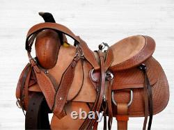 Western Trail Saddle Hard Seat Rough Out Leather Pleasure Used Set 15 16 17 18