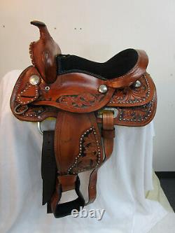 Western Trail Saddle Kids Youth Pony Pleasure Tooled Leather Used Tack 10 12 13