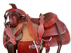Western Trail Saddle Used Leather Horse Pleasure Tooled Tack Set 15 16 17 18