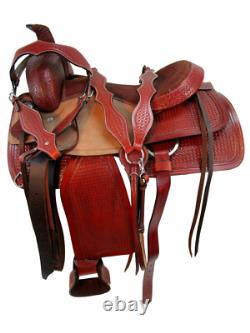 Western Trail Saddle Used Leather Horse Pleasure Tooled Tack Set 15 16 17 18