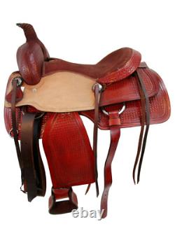 Western Trail Saddle Used Leather Horse Pleasure Tooled Tack Set 15 16 17 18