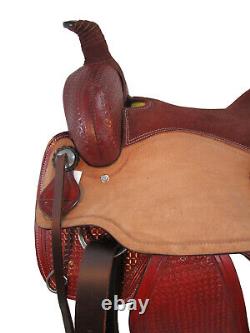 Western Trail Saddle Used Leather Horse Pleasure Tooled Tack Set 15 16 17 18