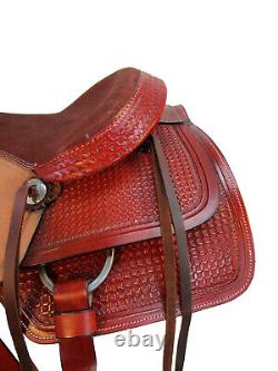 Western Trail Saddle Used Leather Horse Pleasure Tooled Tack Set 15 16 17 18