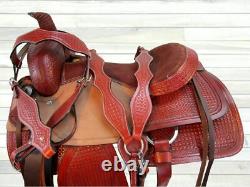 Western Trail Saddle Used Leather Horse Pleasure Tooled Tack Set 15 16 17 18