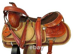 Western Trail Saddle Used Pleasure Horse Floral Tooled Leather Tack 15 16 17 18