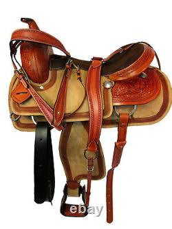 Western Trail Saddle Used Pleasure Horse Floral Tooled Leather Tack 15 16 17 18