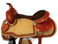 Western Trail Saddle Used Pleasure Horse Floral Tooled Leather Tack 15 16 17 18