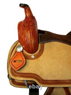 Western Trail Saddle Used Pleasure Horse Floral Tooled Leather Tack 15 16 17 18