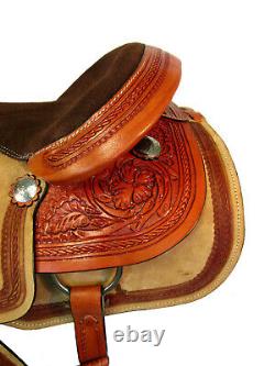 Western Trail Saddle Used Pleasure Horse Floral Tooled Leather Tack 15 16 17 18