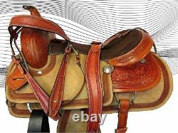 Western Trail Saddle Used Pleasure Horse Floral Tooled Leather Tack 15 16 17 18