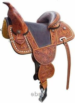 Western Treeless Barrel Racing Trail Saddle Hand Tooled Brown Leather All Sizes