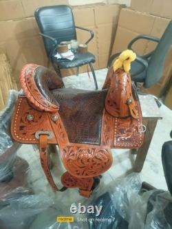 Western Treeless Barrel Racing Trail Saddle Hand Tooled Brown Leather All Sizes