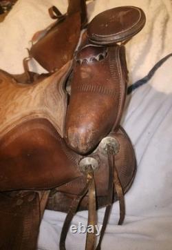 Western Vintage Saddle Leather Horse Rider Used Movie Prop Country Cowboy Pony