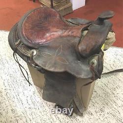 Western Vtg Riding Tooled Seat Brown Leather Horse Saddle 16' Braided Stirrups