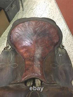 Western Vtg Riding Tooled Seat Brown Leather Horse Saddle 16' Braided Stirrups