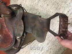 Western Vtg Riding Tooled Seat Brown Leather Horse Saddle 16' Braided Stirrups