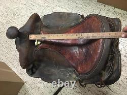 Western Vtg Riding Tooled Seat Brown Leather Horse Saddle 16' Braided Stirrups