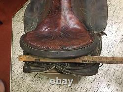 Western Vtg Riding Tooled Seat Brown Leather Horse Saddle 16' Braided Stirrups