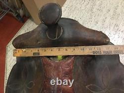 Western Vtg Riding Tooled Seat Brown Leather Horse Saddle 16' Braided Stirrups