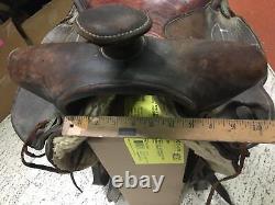 Western Vtg Riding Tooled Seat Brown Leather Horse Saddle 16' Braided Stirrups